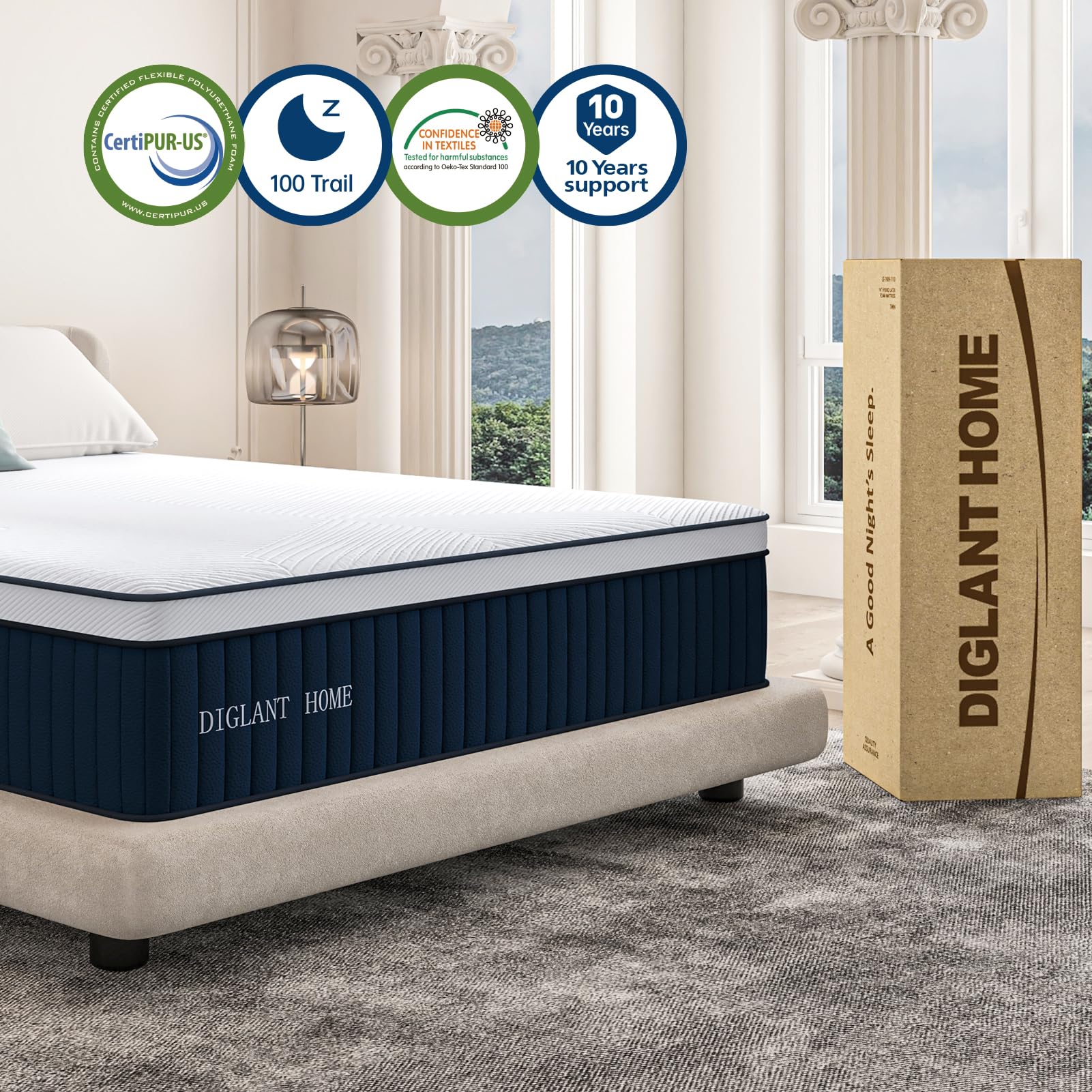 DIGLANT Full Mattress, 14Inch Medium Plush Supportive Memory Foam Hybrid Mattress, Pressure Relief 7-Zone Individual Pocket Springs Full Size Mattress in a Box, CertiPUR-US Certified, 54"*75"