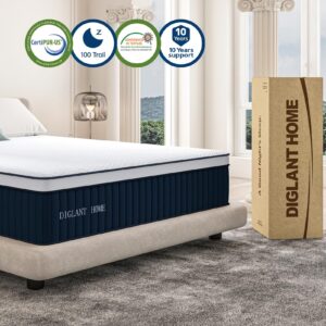 DIGLANT TwinXL Mattress, 14Inch Medium Plush Supportive Memory Foam Hybrid Mattress, Pressure Relief 7-Zone Individual Pocket Springs TwinXL Size Mattress in a Box, CertiPUR-US Certified, 39"*80"