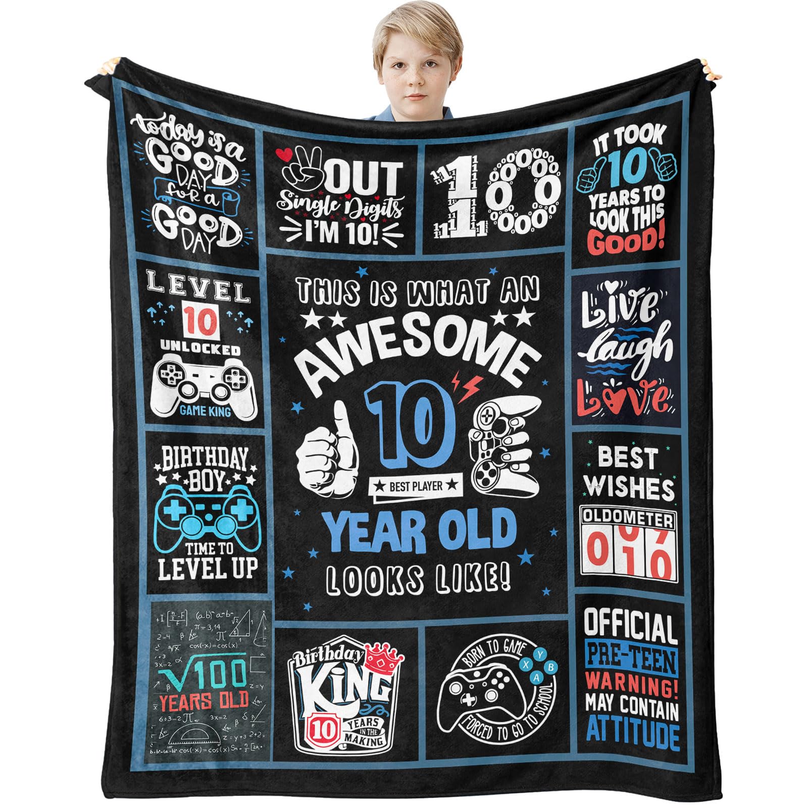 Birthday Gifts for 10 Year Old Boy, 10 Year Old Boy Gifts, Coolest Gifts for Ten Year Old Boy, Best Present for a 10 Year Old Boy, Double Digits Birthday Boy Gift Ideas Throw Blanket 60 X 50 Inch