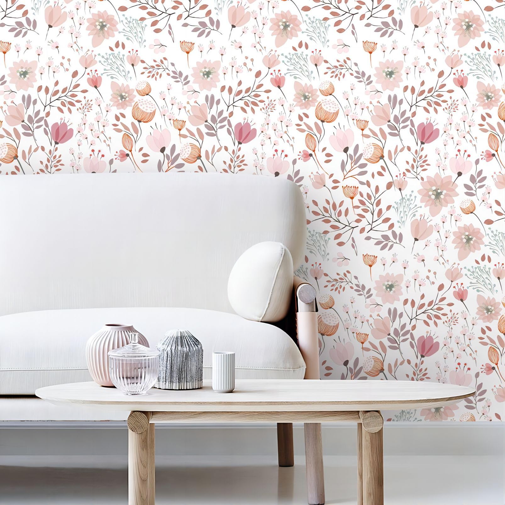 Wallpaper Peel and Stick Boho Pink Floral Peel Stick Wallpaper Contact Paper Removable Self Adhesive Wallpaper for Walls Bedroom Home Decoration Vinyl Rolls 17.7''x118.1''