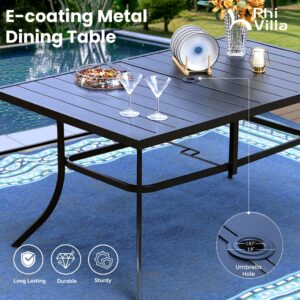 PHI VILLA 8 Piece Patio Dining Set with 13ft Patio Umbrella (Navy Blue), 6 Outdoor Swivel Dining Chairs & 1 Large Metal Dining Table with 1.57" Umbrella Hole, for Lawn Garden Backyard