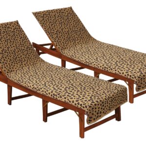 COTTON CRAFT Pool Lounge Chair Cover - 2 Pack Animal Print Cheetah Leopard Africa Safari Chaise Lounge Cover - Soft 100% Cotton Jacquard Beach Towel - 32 inches Wide x 82 inches Long and 7 inch Pocket