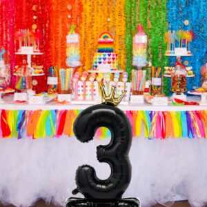 Gifloon Standing Black Number 3 Balloon with Crown For Kids 3rd Birthday Party Decoration, 40 Inch Number 3 Balloon