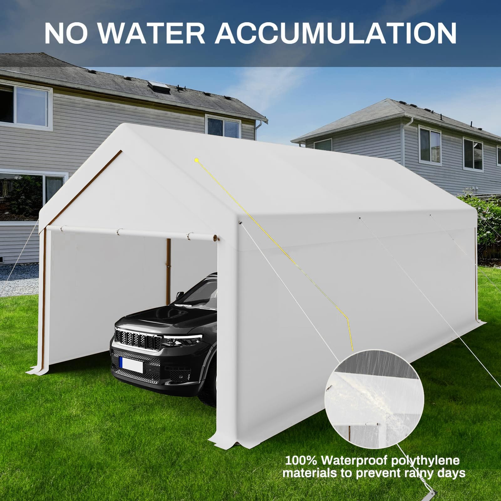 Outdoor Carport 10x20ft Heavy Duty Car Tent, Portable Garage Canopy Storage Shed, Car Shelter with Detachable Side Walls&Doors, All-Season Tarp for Car and Boat D White