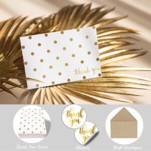 Racrico 24 Gold Foil Thank You Cards with Kraft Envelopes and Stickers,4x6 In Elegant Design Thank You Cards Notes, Suitable for Wedding, Bridal, Graduation,Baby Shower, Business.