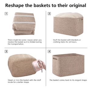 OIAHOMY 4 Pack Storage Baskets for Organizing, Cube Storage Bins for Shelves, Rectangle Storage Baskets With Handles, Woven Baskets for Storage, 12.7''Lx9''Wx7.8''H, Brown