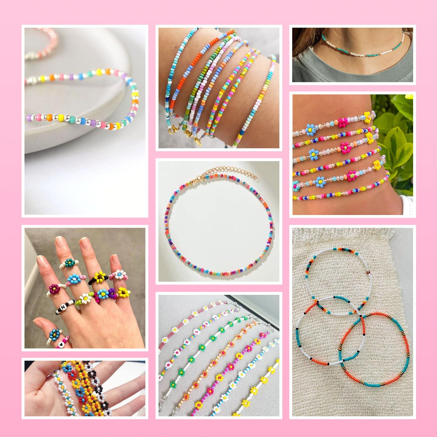 Gionlion 22000Pcs Bracelet Making Kit 4 Boxes - 72 Colors 8/0 Glass Seed Beads and Letter Beads Friendship Bracelet Kit with Crafts Charms for Bracelets Necklace Earring Making