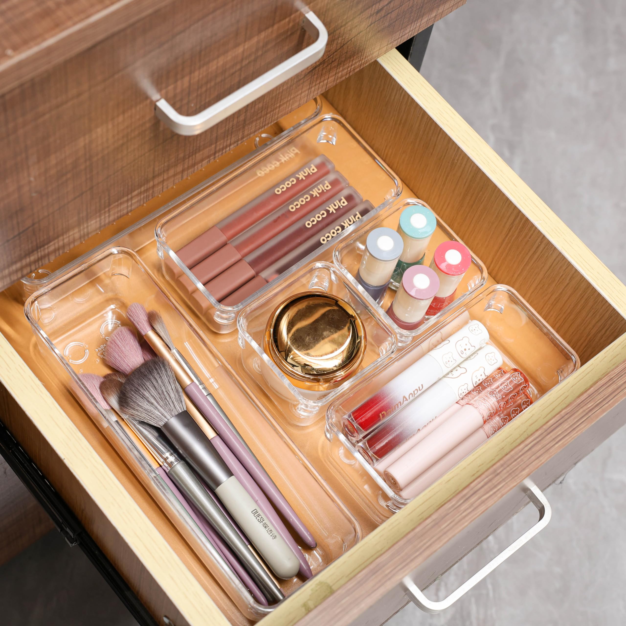 25 PCS Clear Drawer Organizers,4-Size Plastic Versatile Bathroom and Vanity Drawer Organizer Trays,Tool Drawer Organizers Storage Bins for Makeup,Bedroom,Kitchen Gadgets Utensils and Office