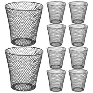 generic 10 pack 11inch black round waste basket,wire mesh desk metal trash garbage can wastebasket recycling trash bins garbage container for bedroom office school, brown