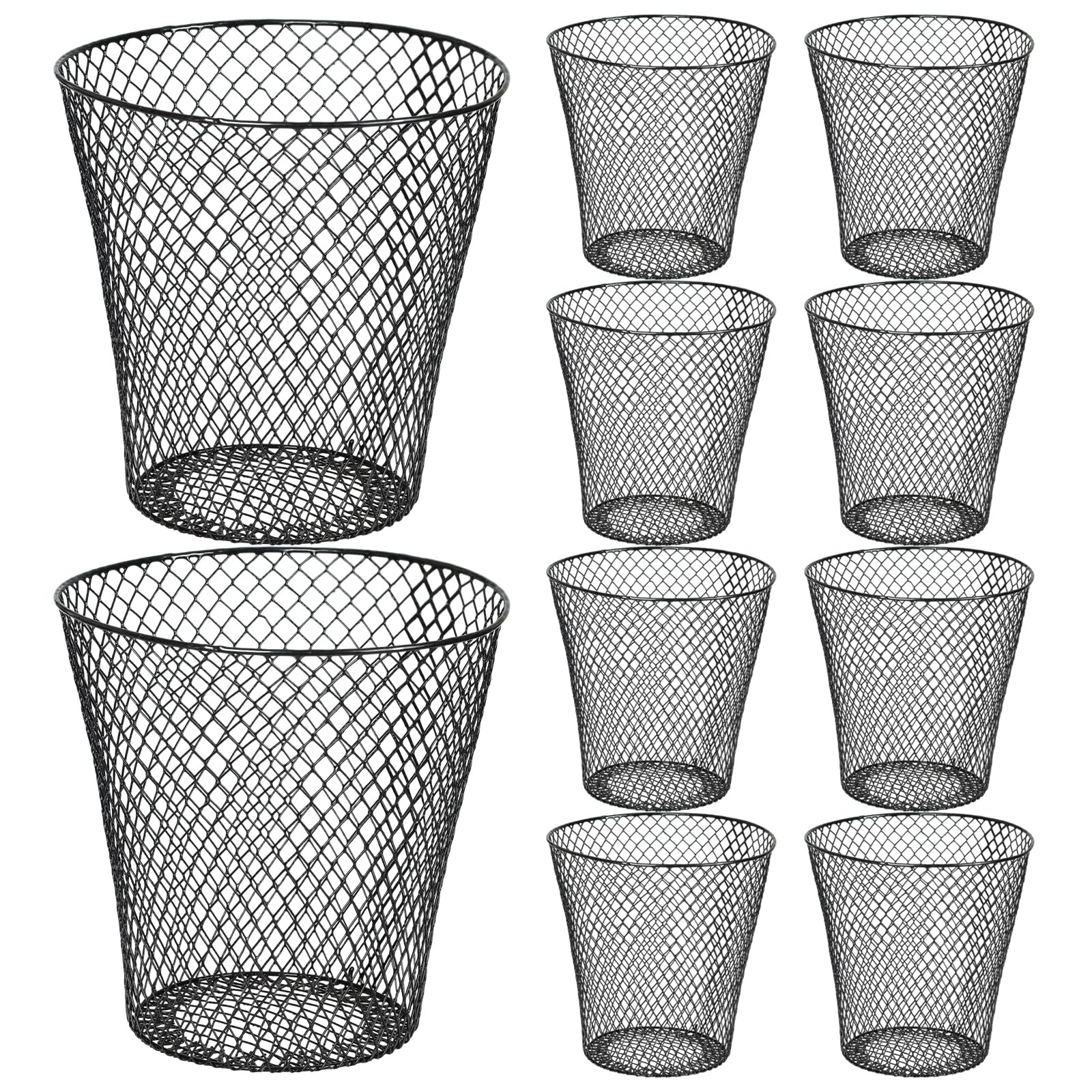 Generic 10 Pack 11inch Black Round Waste Basket,Wire Mesh Desk Metal Trash Garbage Can Wastebasket Recycling Trash Bins Garbage Container for Bedroom Office School, brown