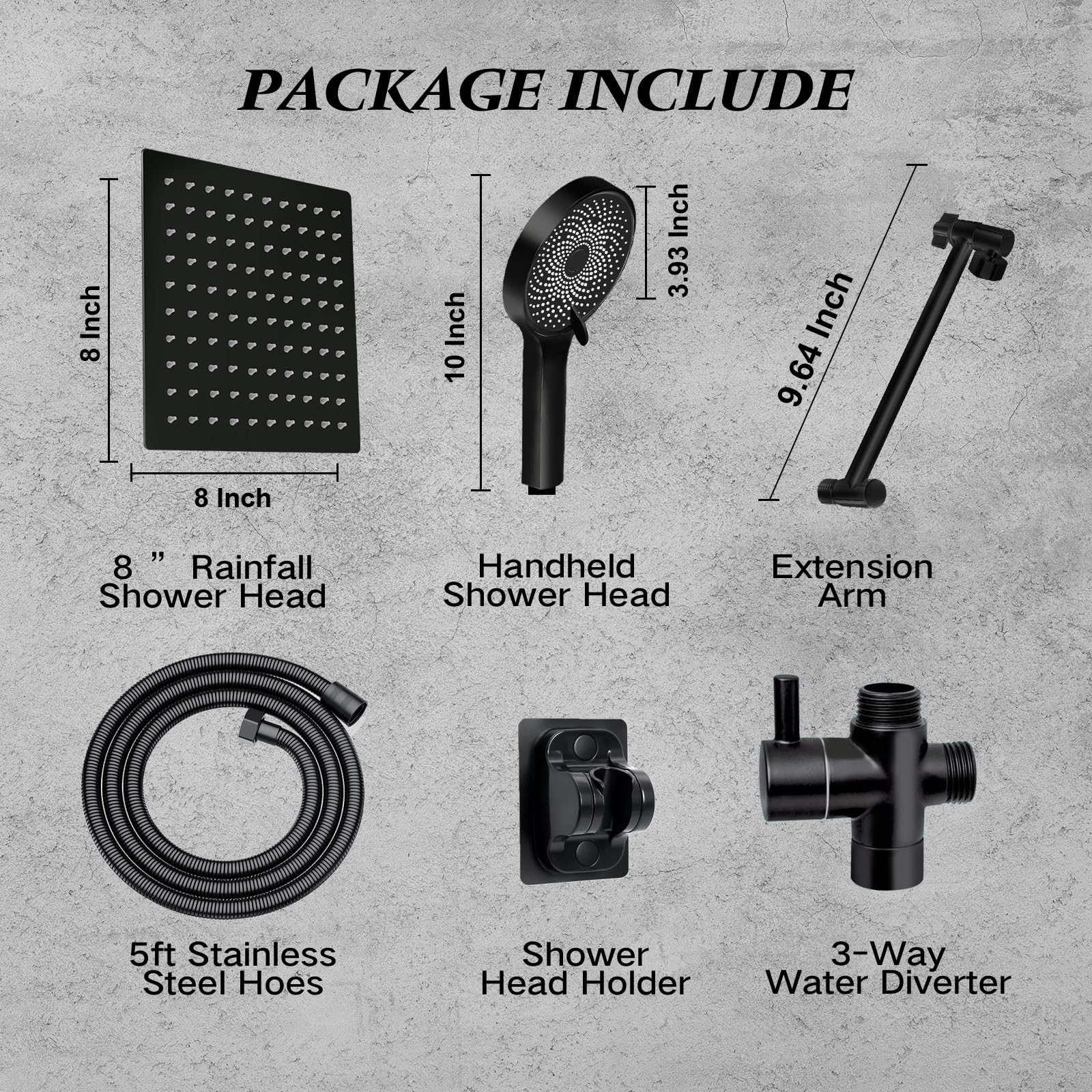 Shower Head,8”Rain Shower Head with Handheld Spray Combo with 11'' Angle Adjustable Extension Arm/Flow Regulator/Shower System,High Pressure Rainfall Shower Head Clean Bathroom, Black (Matt Black)