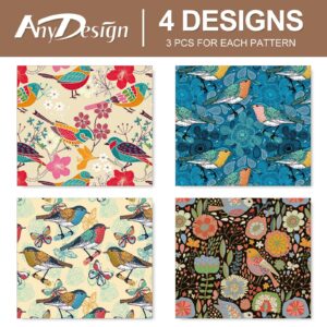 Generic AnyDesign 12 Sheets Vintage Floral Wrapping Paper - Not Roll - Retro Bird Flower Gift Wrap Paper Bulk Folded Flat 4 Designs DIY Craft Art Paper for Wedding Birthday Baby Shower Party Supplies