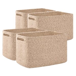 oiahomy 4 pack storage baskets for organizing, cube storage bins for shelves, rectangle storage baskets with handles, woven baskets for storage, 12.7''lx9''wx7.8''h, brown