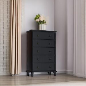 COWMOU Black Dresser for Bedroom, Chest of Drawers Tall 5 Drawers Dresser, Wooden Storage Dresser with Three-Level Silent Drawer Slide for Living Room, Hallway