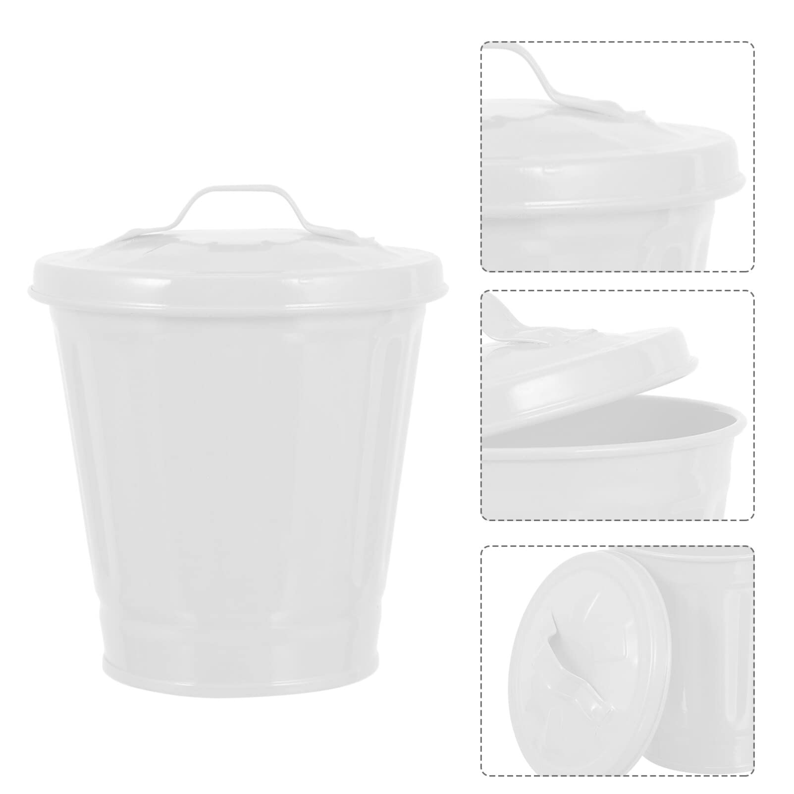 MAGICLULU Mini Galvanized Trash Can Metal Bucket with Lid Tabletop Small Wastebasket Tiny Rubbish Bin Flower Pot Cute Pen Cup Holder for Makeup Brush Coin White