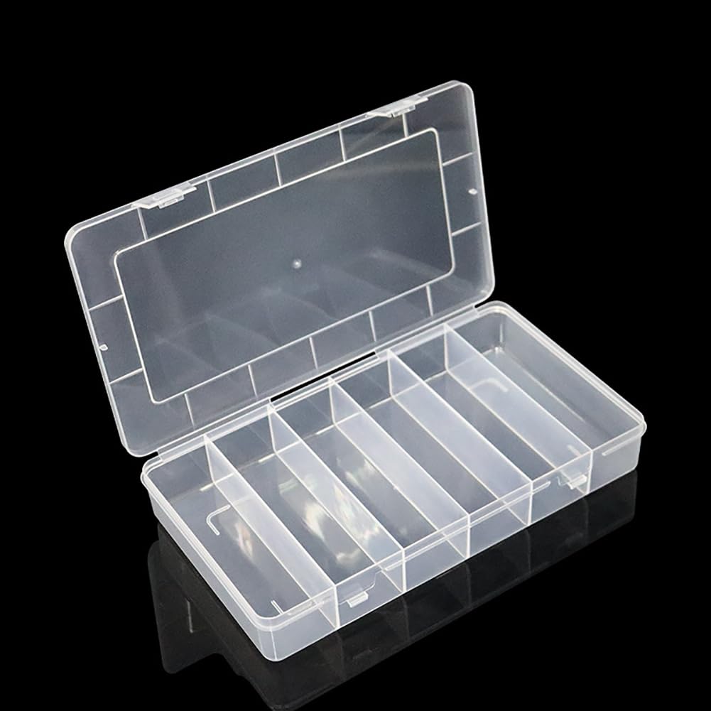 UUYYEO 2 Pcs 6 Grids Small Clear Tackle Box Organizer Craft Storage Container for Beads Earring Jewelry Containers for Organizing with Hinged Lids