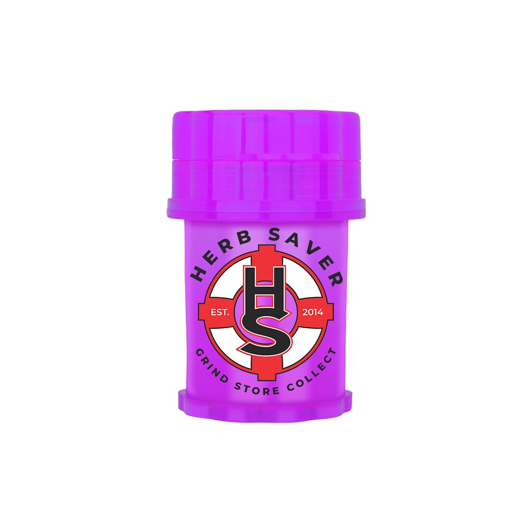 Mini HerbSaver Grinder- Medical Grade Plastic Grinder with Razor Sharp Teeth, Pocket-Sized, Durable & Portable - Ideal for Grinding Herbs and Spices (Purple)