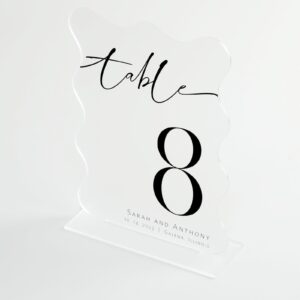 Frosted Acrylic Wave Sign with Stand-10 Pack 5x7 Inch Wavy Shape Acrylic Blank Table Signs and Base, DIY Wedding Table Numbers, Wedding Signage, Events& Parties (Frosted, 5x7 Inch)