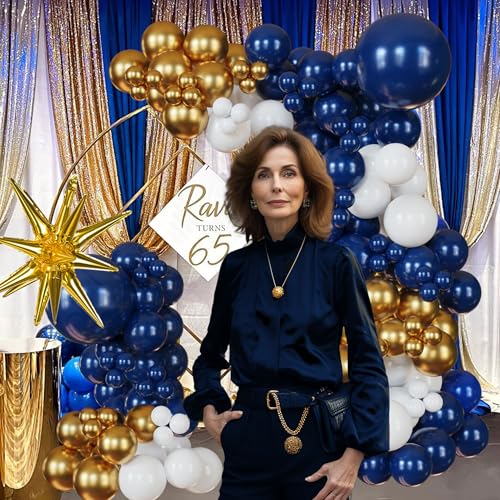 Navy Blue Gold Balloon Garland Kit 137Pcs Dark Royal Blue Gold White Globos Crown Balloon arch Set for Men Birthdays, Baby Showers, Graduations Class of 2024, and Wedding Decor