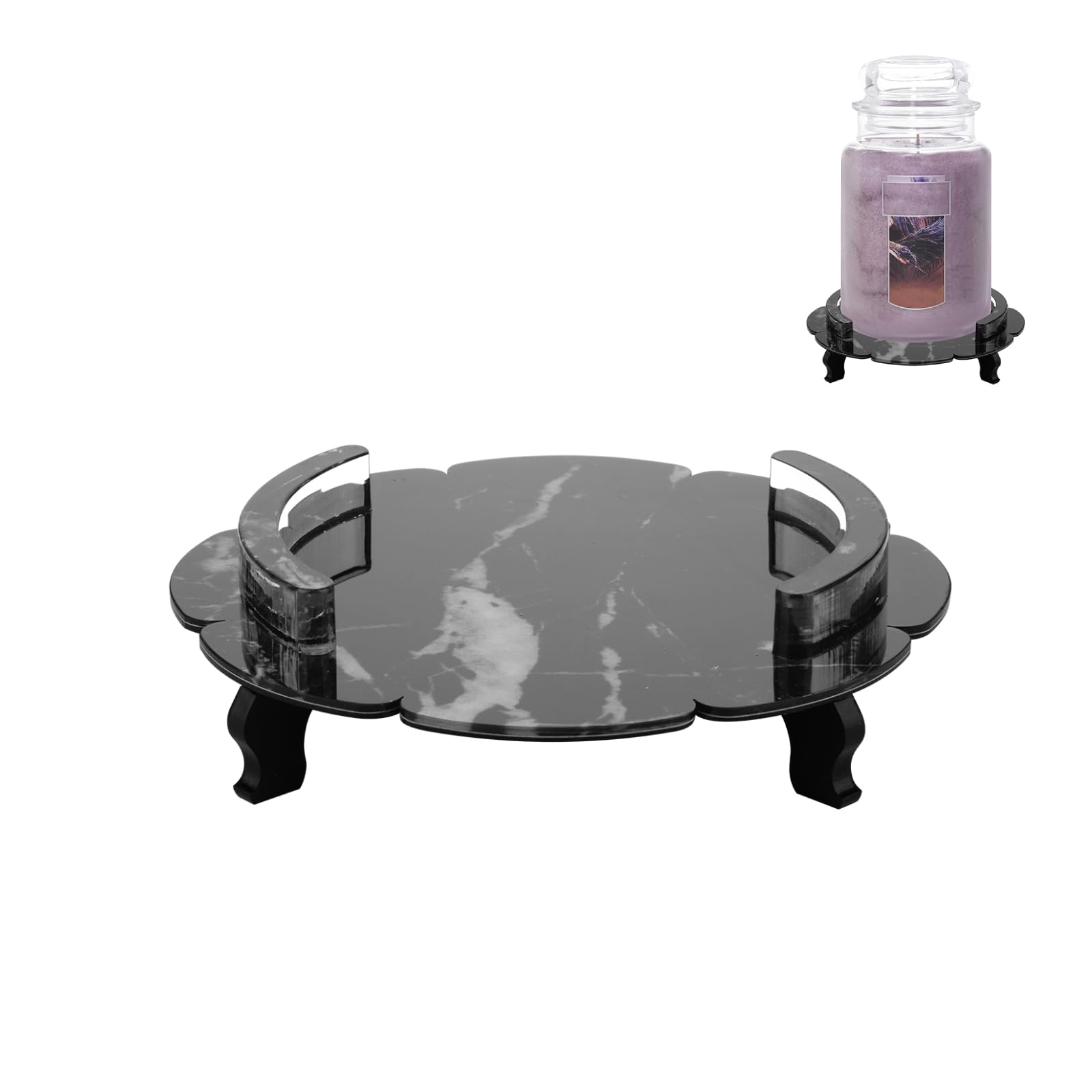 Beautyflier Scented Candle Holder Tray, Pedestal Candle Stand for Yankee Candle Classic 22oz Large Jar Single Wick Scented Candle, Decorative Marble Pattern Acrylic Candle Plate, Holder ONLY (Black)