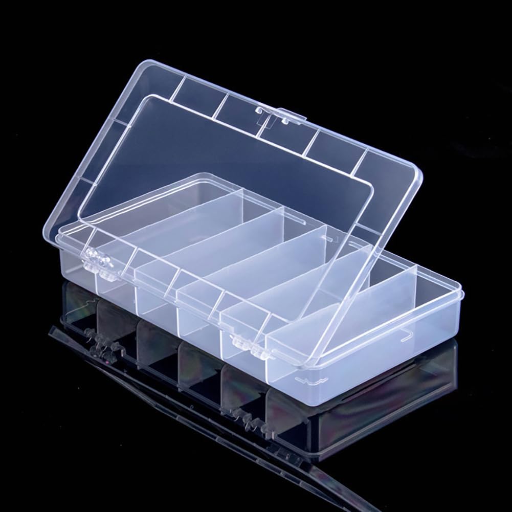 UUYYEO 2 Pcs 6 Grids Small Clear Tackle Box Organizer Craft Storage Container for Beads Earring Jewelry Containers for Organizing with Hinged Lids