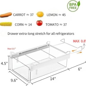 BIINONE Large Fridge Drawer Organizer 14in-20in Upgradation Refrigerator Undershelf Drawer, Extra-Deep Storage Deli Meat, Cheese, Eggs, Fruit, Vegetable