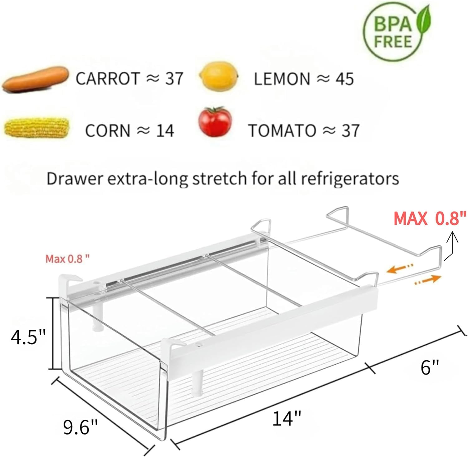 BIINONE Large Fridge Drawer Organizer 14in-20in Upgradation Refrigerator Undershelf Drawer, Extra-Deep Storage Deli Meat, Cheese, Eggs, Fruit, Vegetable