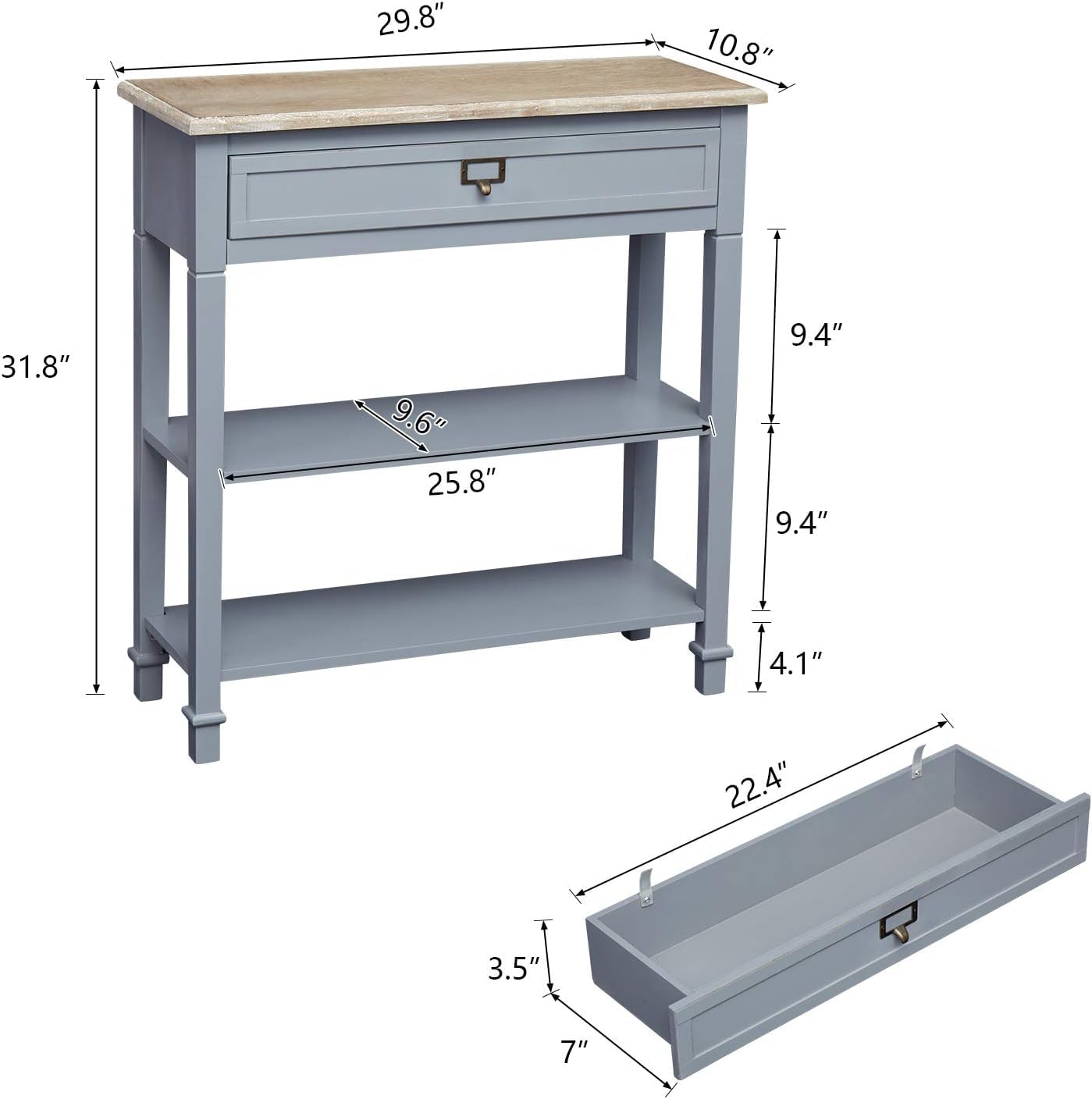 Kinfant Console Entryway Table with Storage - Gray Console Table with Drawer and Storage Shelf, Wood Sofa Table for Living Room Bedroom Hallway