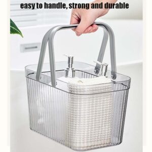 kamuavni Bath Toy Basket, Plastic Clean Caddy with Handle, Dorm Room Essentials Toiletry Caddy for Dorm College Bathroom Cleaning Camping 10.4×6.9×6.7inch,Transparent Grey