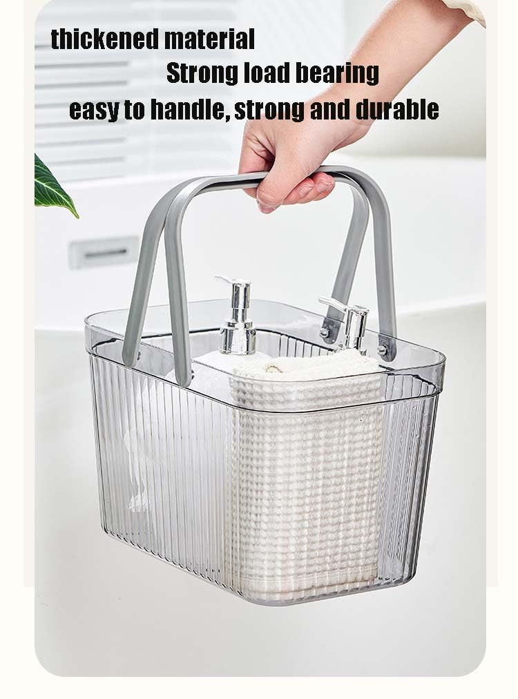 kamuavni Bath Toy Basket, Plastic Clean Caddy with Handle, Dorm Room Essentials Toiletry Caddy for Dorm College Bathroom Cleaning Camping 10.4×6.9×6.7inch,Transparent Grey