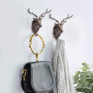 LiebeWH Animal Head Shape Hook Hanging Hook Hook Bathroom Wall Towel Hanging Hook Coat Hat Keys Hanger Mural Decoration (Deer Head (Antique Gold))