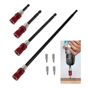 drill extension bit holder 4pcs - 12'' 6'' 4'' 2'' magnetic drill screwdriver bit extender 1/4 inch hex bit holder, impact driver extension adjustable depth screwdriver (12''+6''+4''+2'')