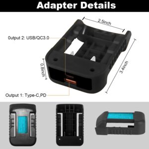 YDDL for De Walt USB Charger Adapter, 2 Pack USB Charger Adapter Compatible with Dewalt 20v Battery USB Holder with Type-C Fast Charging Interface (Adapter Only)