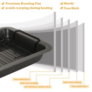 YAYODS 2 Pack Roasting Pan with Rack 11x15 Nonstick Turkey Roasting Pan for Oven, Roasting Pan for Turkey, Chicken, Veggies