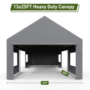 Portable Carport Canopy, 13×25ft Heavy Duty Carport Garage with Roll-up Doors & Windows for Car, SUV, Truck, Boat, Party, Mobile Market