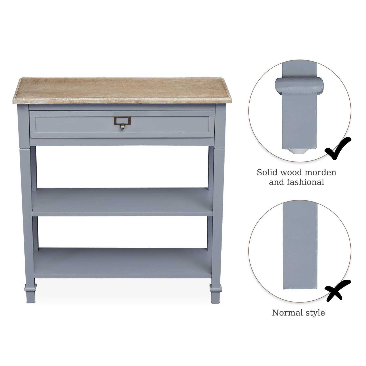 Kinfant Console Entryway Table with Storage - Gray Console Table with Drawer and Storage Shelf, Wood Sofa Table for Living Room Bedroom Hallway