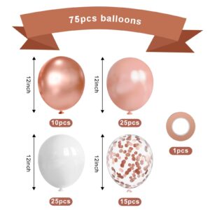 Nobledecor 75 Pcs 12 Inch Rose Gold Balloons,Rose Gold and White Balloons,Rose Gold Metallic Latex Confetti Balloons for Birthday Wedding Engagement Bridal Shower Bachelorette Party Decorations