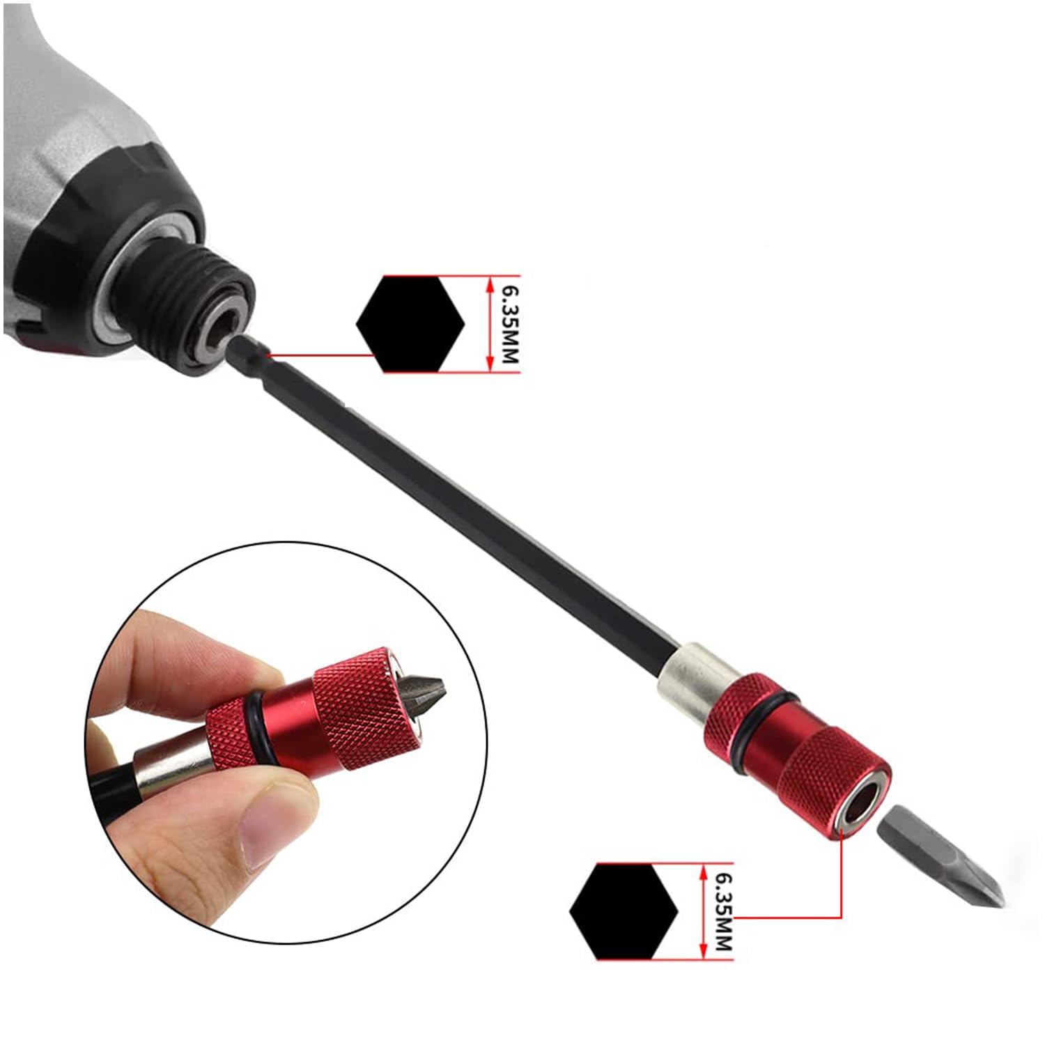 Drill Extension Bit Holder 4Pcs - 12'' 6'' 4'' 2'' Magnetic Drill Screwdriver Bit Extender 1/4 inch Hex Bit Holder, Impact Driver Extension Adjustable Depth Screwdriver (12''+6''+4''+2'')