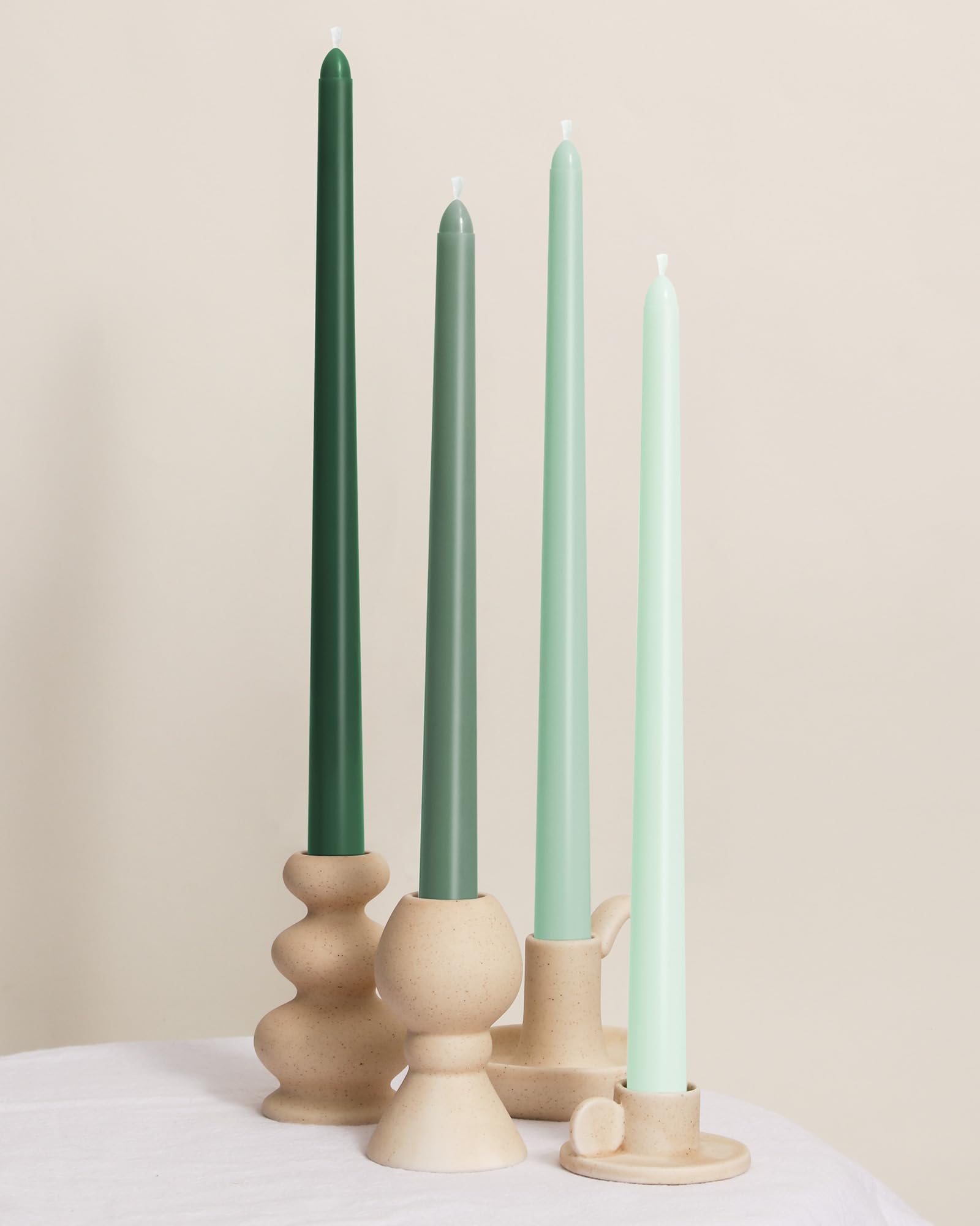 Viyffo Taper Candles 12 Inch Green Set of 4 Unscented, Dripless, Smokeless Long Tall Tapered Candlesticks Wedding Home Decor Dinner Natural Color Series