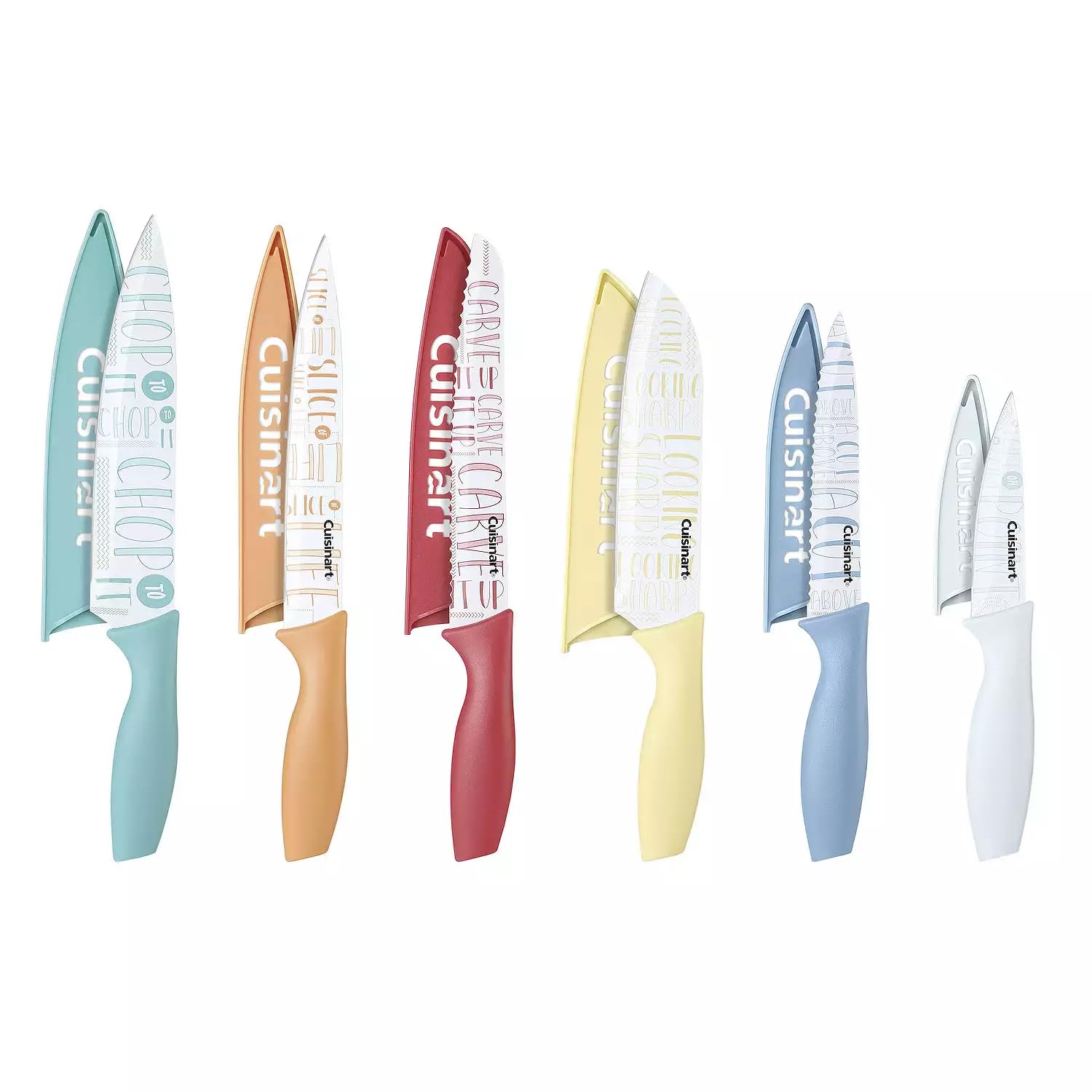 Cuisinart Knife Set, 12pc Cermaic Knife Set with 6 Blades & 6 Blade Guards, Lightweight, Stainless Steel, Durable & Dishwasher Safe (Words All Over), C55-12