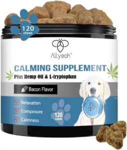 calming chews for dogs treats, hemp calming dog anxiety relief natural ingredients, helps with dog anxiety, stress relief, separation, barking, thunderstorms