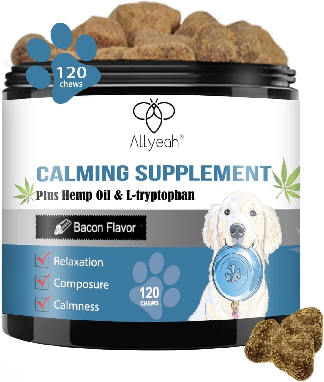 Calming Chews for Dogs Treats, Hemp Calming Dog Anxiety Relief Natural Ingredients, Helps with Dog Anxiety, Stress Relief, Separation, Barking, Thunderstorms