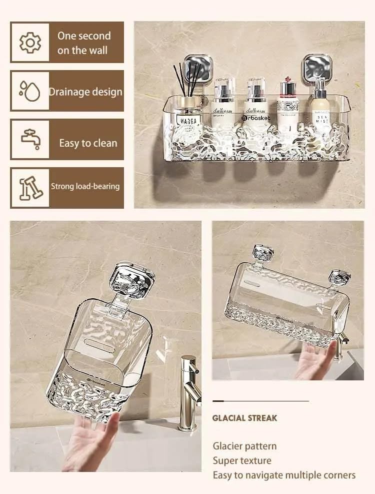 Glacier Pattern Suction Cup Shelf - Stylish Shower Caddy with Convenient Soap Dispenser，Elegant and Functional