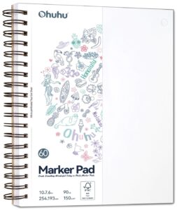 ohuhu double sided marker pads art sketchbook bleedproof - 7"x10" large paper size - 90lb/150gsm smooth drawing paper - 60 sheets/120 pages, spiral bound sketching book for alcohol markers christmas