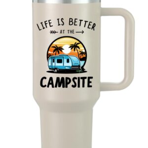 KEDRIAN Camping Tumbler 40oz, Cool Camping Birthday Gifts for RV Campers, Happy Camper Tumbler, Camping Tumbler with Lid, Camping Gifts Ideas, Happy Camping Gifts for Campers