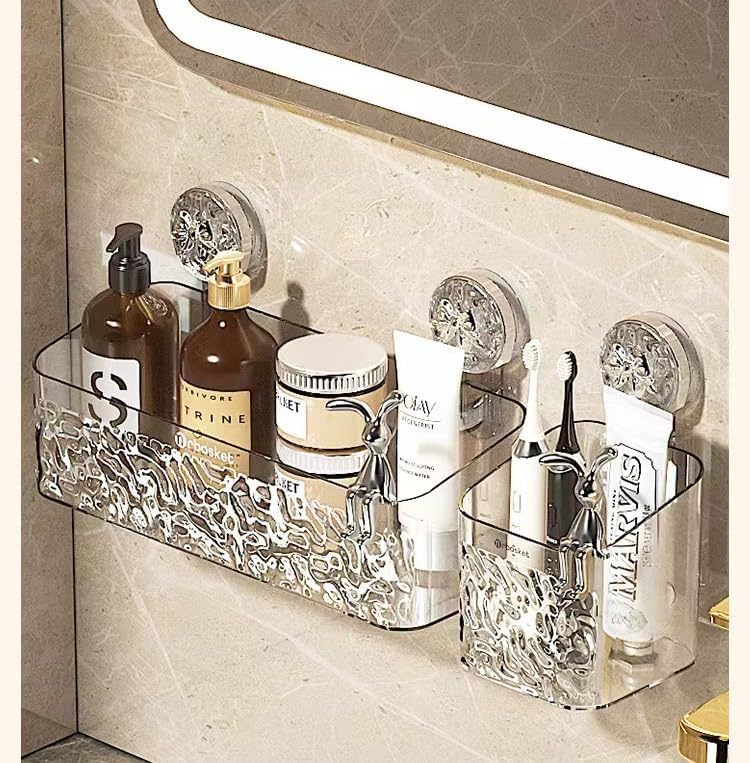 Glacier Pattern Suction Cup Shelf - Stylish Shower Caddy with Convenient Soap Dispenser，Elegant and Functional