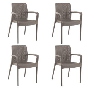 dimar garden 4 piece patio dinning chairs set, outdoor resin dining chairs with high back, deck chairs with armrest, flax gray