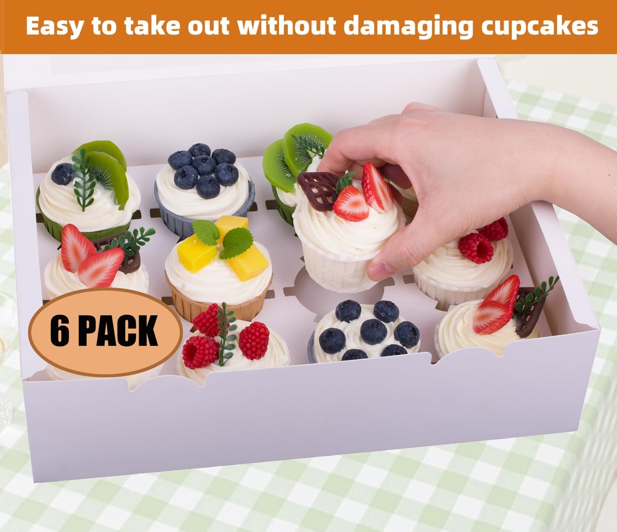 LONGTEAM 6-Set Cupcake Boxes Hold 12 Standard Cupcakes, Food Grade Cupcake Holders Bakery Carrier Boxes with Windows and Inserts for Cupcakes, Muffins and Pastries (White-6 Pack)