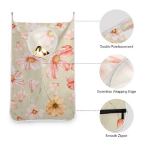 QwThum Hanging Laundry Bag Over The Door Hamper Bag Space Saving Family Dirty Clothes Organizer Hampers for Shower Apartment Bedroom Camping Rv Flower 1Pcs