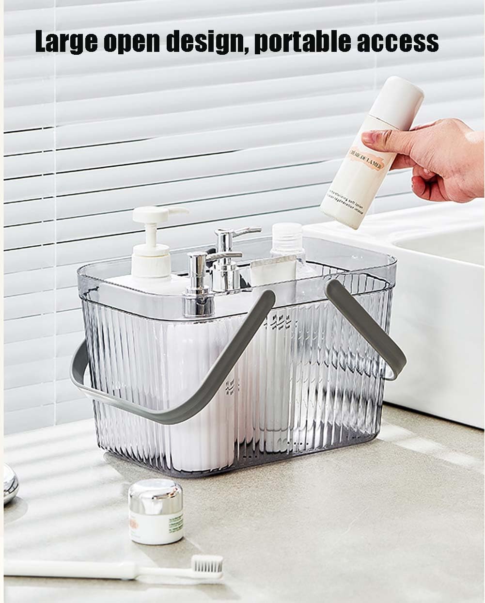 kamuavni Bath Toy Basket, Plastic Clean Caddy with Handle, Dorm Room Essentials Toiletry Caddy for Dorm College Bathroom Cleaning Camping 10.4×6.9×6.7inch,Transparent Grey